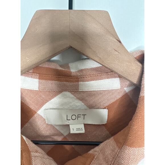 Loft Orange Buffalo Plaid Button Up Down Top Size Small Flannel Fall Pumpkin - Picture 6 of 9
